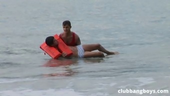 Horny Gay Fellow Fucks A Lifeguard On A Nice Beach