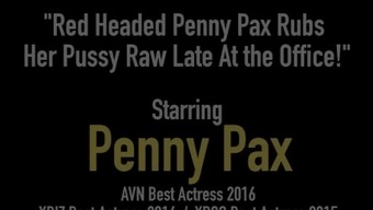 Red Headed Penny Pax Rubs Her Pussy Raw Late At The Office!