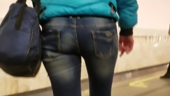 Young Woman'S Small Ass In Tight Jeans