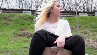 Blonde Amateur Babe Downhill Crouches And Urinates