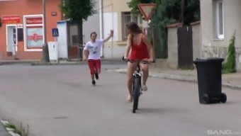 Young Adult Cutie Takes Some Time Off Her Bicycle Trip For Your Open Air Pussy Beating