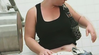Chunky White Lady Filmed On Hidden Cam In The Public Restroom