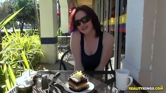 Audrey Grace Eating A Piece Of Cake And Flashing Her Natural Boobs