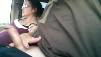 Handjob On The Highway In Car Wife Jerks Off Husband