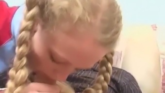 Young Russian Teen With Big Boobs And Pigtails Fucks Anal