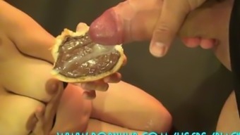 Busty Amateur Cum Eating On Chocolate Spread