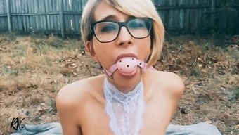 Stockinged Blonde Is Ball Gagged For An Outdoor Masturbation Session