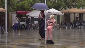 Tall Mistress Humiliates A Petite Teen On The Public Square