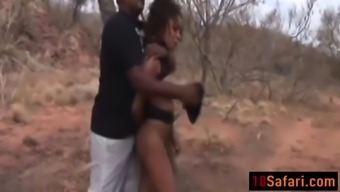 Two Horny Dudes Seduce And Fuck Sexy African Amateur During Their Safari Trip