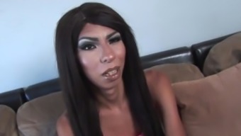 Black Trans Wanking Cock On The Casting Couch