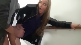 Horny Teen Gets Quick Creamie On Stairs