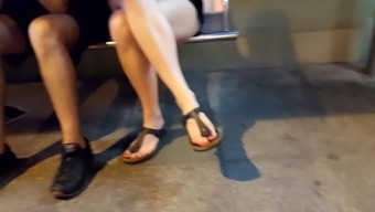 Her Crossed Legs, Sexy Feets Hot Red Toes