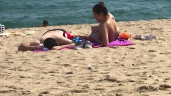 Shy Girl Takes Bikini Off At Beach