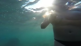 Great Tit Wifey Topless Seashore In Greece Marine