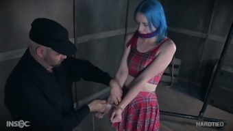 Hogtied Blue Haired Submissive Hoe Lux Lives Gets Her Nipples Pinned Hard