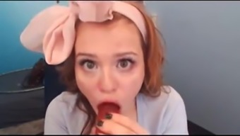 Hot Redhead Sucks Dildo On Webcam