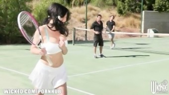 Busty Cougar Is Picked Up At The Tennis Club And Double Teamed