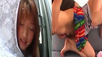 Soaking Tight Pussy Of Redhead Mai Asaoka Is Fingered And Licked In The Car