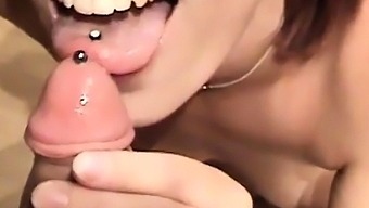 Pierced Cock Ejaculates On Pierced Tongue