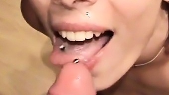 Pierced Cock Ejaculates On Pierced Tongue