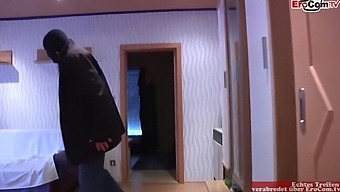 Burglar Is Caught By German Amateur Actress As He Watches Her Porn And Fucked