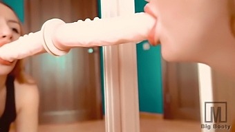 Sexy Girl Juicy Sucking Huge Dildo In Front Of The Mirror - On Camera