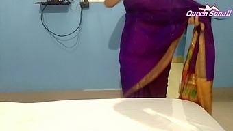 First Time Queen Sonali Has Painful Sex In Blue Saree, Cum On Boobs