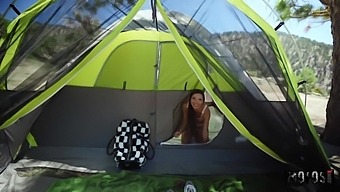 Two Camping Babes Are Making Love In A Tent