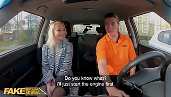 Fake Driving School Blonde Marilyn Sugar In Black Stockings Sex In Car