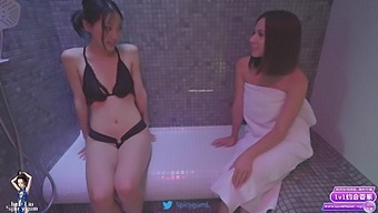 June Liu 刘玥 / Spicygum - Shy Chinese Teen Playing Lesbian Games In Hot & Wet Hammam/ Jl_120 / Squirt