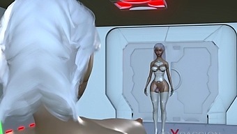 A Sexy Female Adroid Shemale Plays With A Young Blonde In The Space Station -2