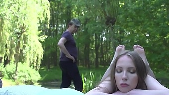 Older Man With A Hard Dick Gets Pleasured By Cute Lina In The Woods