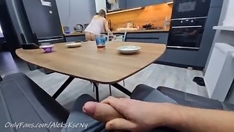 Stepsister Noticed Me Masturbating My Fat Cock Under The Table