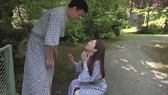 Japanese Babe With Long Hair Gives A Nice Blowjob Outdoors