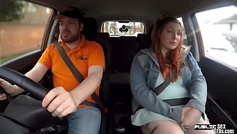 Curvy Redhead Tattooed Babe Publicly Fucked In Car By Instructor