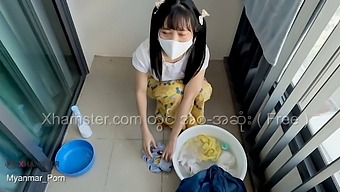 Myanmar Tiny Maid Loves To Fuck While Washing The Clothes