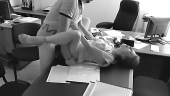 The Boss Fucks His Tiny Secretary On The Office Table And Records It With A Hidden Camera