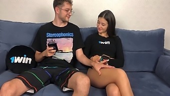 Step Sister Didnt Expect Step Brother To Come Home Early! Joint Handjob Orgasm And Cumshot!