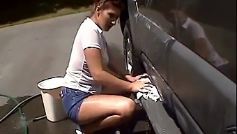 Car Wash In Shiny Pantyhose