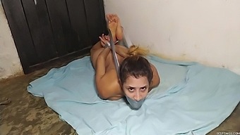 Hysterical Bondage Prisoner Hogtied Naked And Squirming In The Basement!