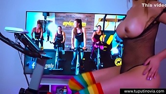 Fitness Influencer Exercising And Masturbating On A Spin Bike
