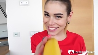 Cute Girl Eats A Banana And Fingers Herself