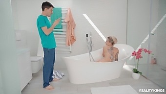 Inked Milf Welcomes Horny Stepson Into The Tub For Some Sex Fun