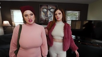 Two Horny Girls, Riley Nixon And Scarlett Mae, Ride A Big Cock At The Same Time