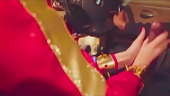 Hot Brunette Harley Quinn Gives A Blowjob In A Car
