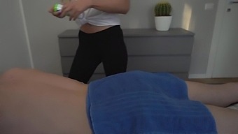 Fit And Busty Masseuse Succumbs To Temptation, Pleasuring Her Client'S Large Penis And Stimulating His Anus.