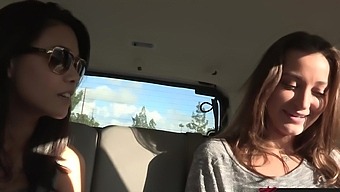 Red-Hot Backside Girls Dana Vespoli And Dani Daniels Lap Each Other In A Vehicle