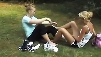 Blonde Lesbians Indulge In Foot Fetish Fun Outdoors