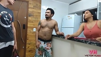 Uncle Takes Charge Of Girlfriend'S Pussy In Steamy Kitchen Threesome