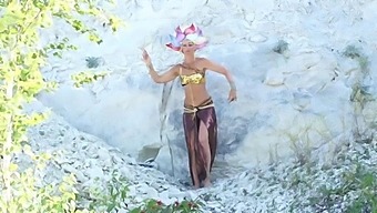 Public Nudity With A Mature Skinny European In A Cosplay Video